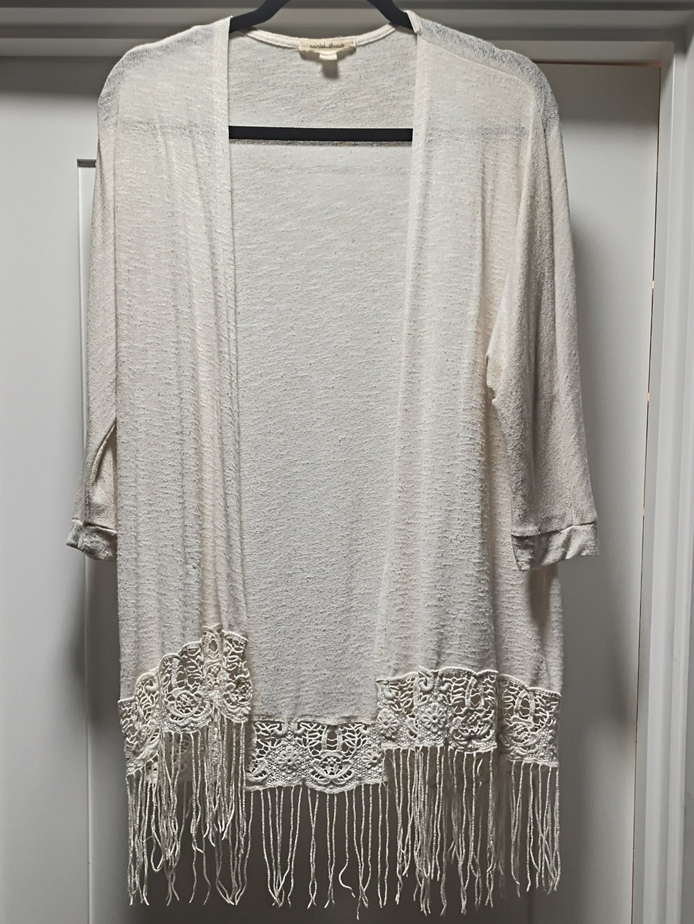 painted threads Cream Lace Fringe Open-Front Women's Cardigan
